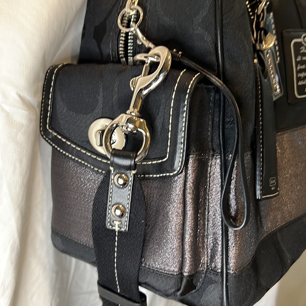 COACH Logo 2 Way Authentic Tote Bag duffel Charm Canvas Leather 10392 Black - Picture 5 of 10